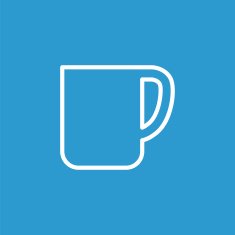 coffee cup outline icon isolated white on the blue background