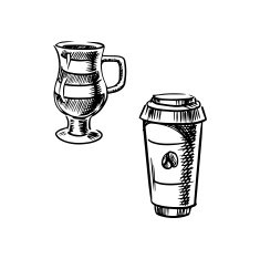 Takeaway paper cup and coffee mug