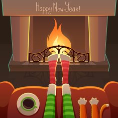 Man and Cat Sitting on Armchair in Front of Fireplace