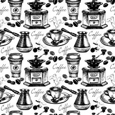 Vintage coffee seamless pattern Hand drawn vector illustration