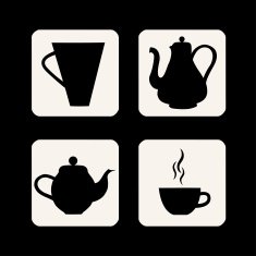 Icon set with cups and teapot