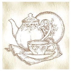 Hand made sketch of tea sets Vector illustration
