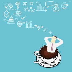 Businessman thinking on a cup - Vector