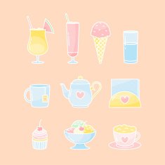 Vector desserts and drinks icon set