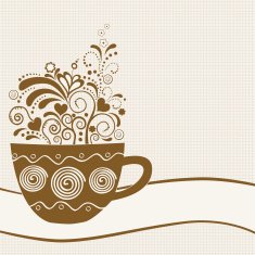 Stylized coffee cup with floral elements