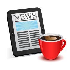 Morning news with tablet and cup of coffee