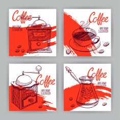 four card with coffee
