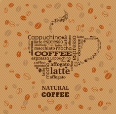coffee cup typography from words on fabric background N2