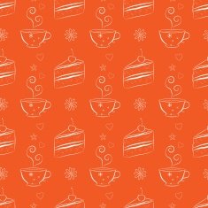 Seamless pattern with cakes and teacups