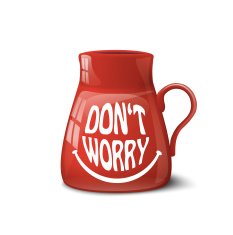red cup with text Don't worry on white background