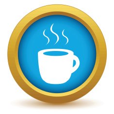 Gold cup of coffee icon