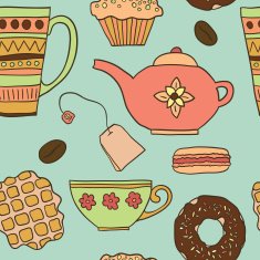Seamless pattern with tea and sweets