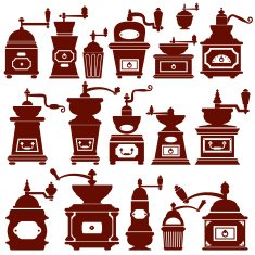 Set with different shapes vintage coffee mills silhouettes