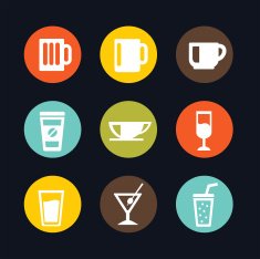 Set of Colorful Beverages Glass And Cups Flat Icon