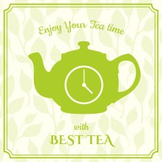 Vector illustration with teapot on leaf background