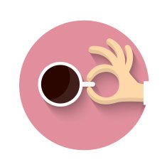 Cup of coffe with hand in cartoon style