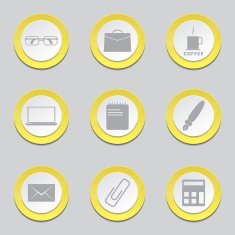 Office Work Yellow Vector Button Icon Design Set