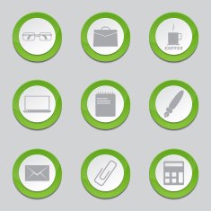 Office Work Green Vector Button Icon Design Set