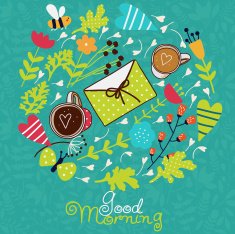 Cute vector card - Good morning with love and flowers N2
