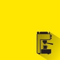 Coffee machine icons with long shadow on yellow background