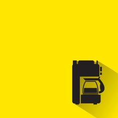 Coffee machine icons with long shadow on yellow background N3