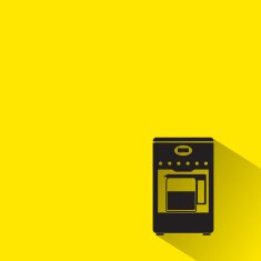 Coffee machine icons with long shadow on yellow background N4