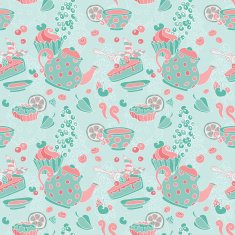 Ornament seamless pattern with tea party objects