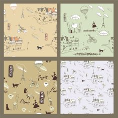 collection of hand drawn Paris seamless patterns