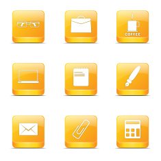 Office Work Square Vector Yellow Icon Design Set