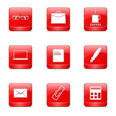 Office Work Square Vector Red Icon Design Set