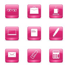 Office Work Square Vector Pink Icon Design Set