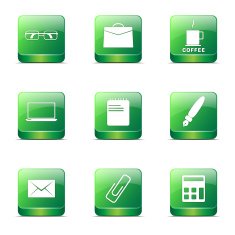 Office Work Square Vector Green Icon Design Set