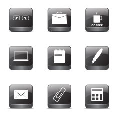 Office Work Square Vector Black Button Icon Design Set