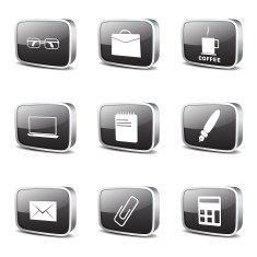Office Work Square Vector Black Button Icon Design Set N3