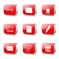 Office Work Square Vector Red Icon Design Set N3