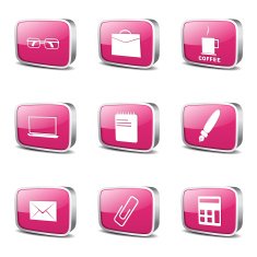 Office Work Square Vector Pink Icon Design Set N3