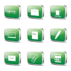 Office Work Square Vector Green Icon Design Set N3