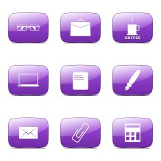 Office Work Square Vector Violet Icon Design Set N3