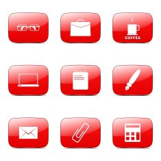 Office Work Square Vector Red Icon Design Set N4
