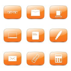 Office Work Square Vector Orange Icon Design Set N4