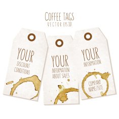 Set of tags with coffee stains