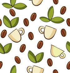 vector seamless pattern coffee and leaves on light background