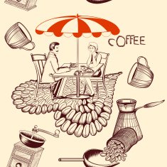 Coffee seamless pattern with cafe table coffee and cute couple