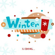 Vector colorful word WINTER with coffee cup snowflakes