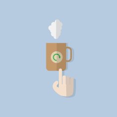finger hand click button on coffee cup to refresh