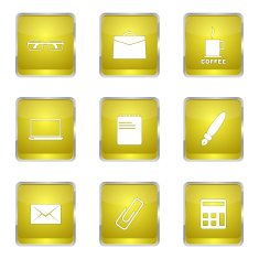 Office Work Square Vector Yellow Icon Design Set N5