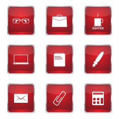 Office Work Square Vector Red Icon Design Set N5