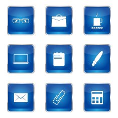 Office Work Square Vector Blue Icon Design Set N4
