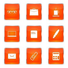 Office Work Square Vector Orange Icon Design Set N5
