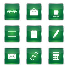 Office Work Square Vector Green Icon Design Set N5